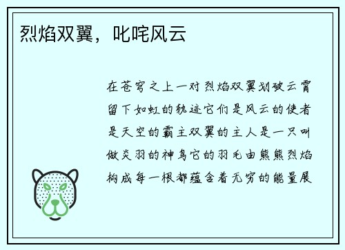烈焰双翼，叱咤风云
